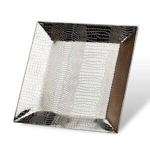 NWT GODINGER Square Silver Tray Snape Pattern Stainless Steel Minimalist